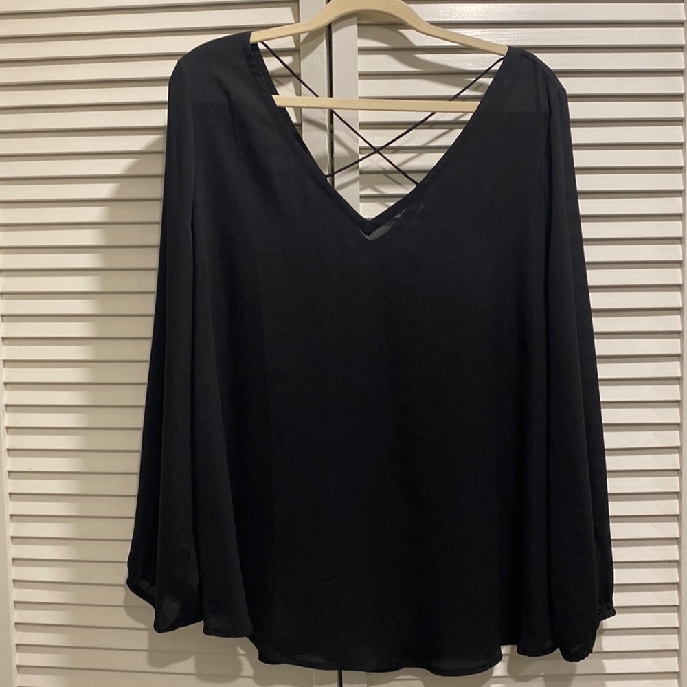 Black Lightweight Criss Cross Long Sleeve Top